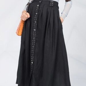Ganni Studded Black Linen Skirt Size 38